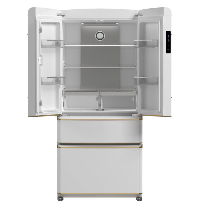 Forno Luigi 33-Inch 18 cu.ft. French Door Refrigerator in White with Antique Brass Handles (FFFFD1791-33WHT)