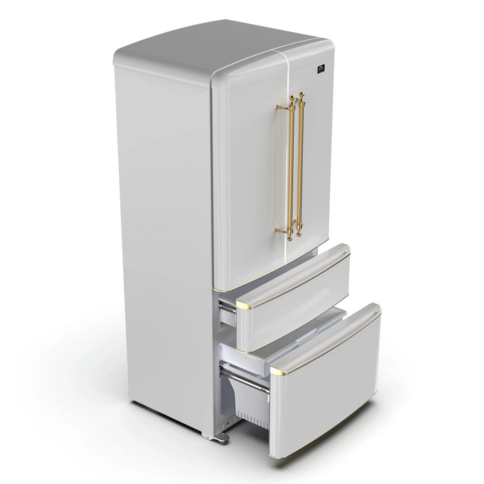 Forno Luigi 33-Inch 18 cu.ft. French Door Refrigerator in White with Antique Brass Handles (FFFFD1791-33WHT)
