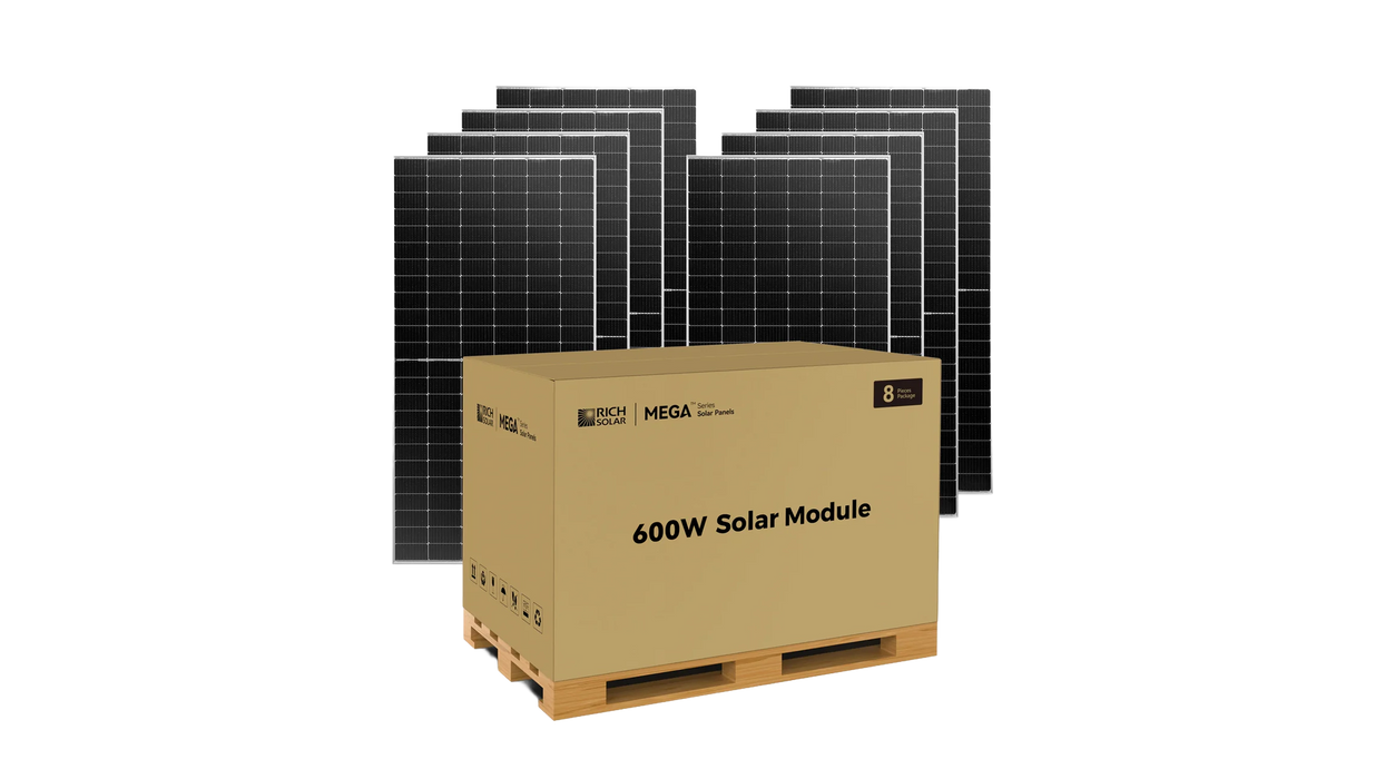Rich Solar MEGA 600W Bifacial Monocrystalline Solar Panels, Pallet of 8 Panels, 4.8kW of Solar Power for Residential, Commercial, or Off-Grid Power - Urban Supply Inc