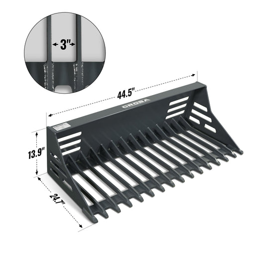 44'' Mini Skid Steer Rock Bucket,  25'' Overall Depth