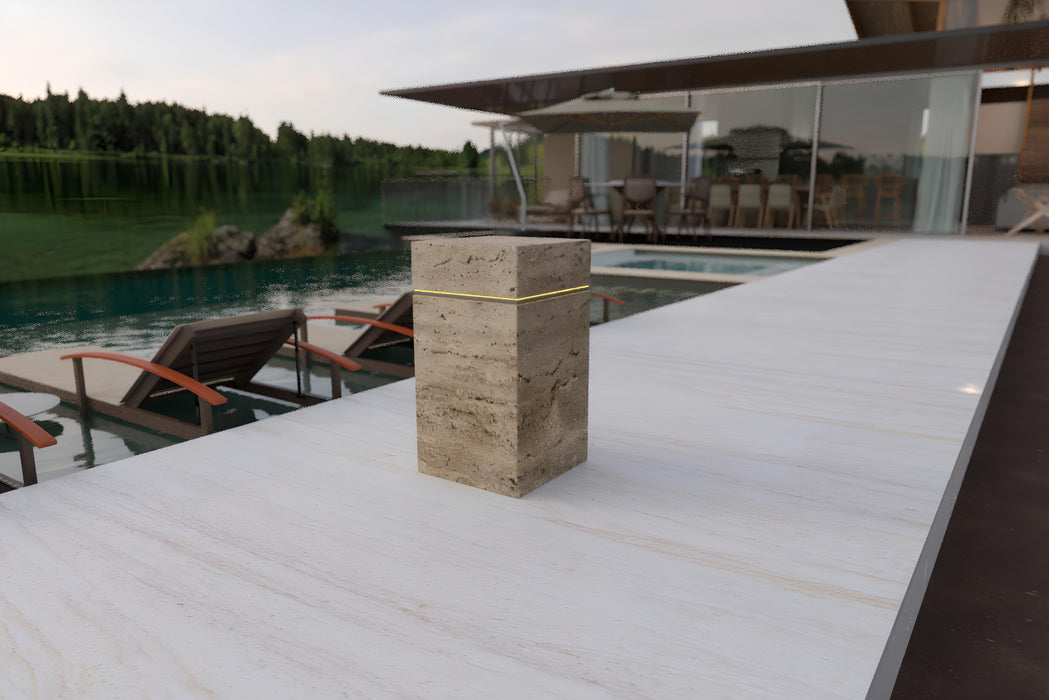 MEG Custom Marble By Ziynet A. LLC Luxury Travertine Marble Side Table with LED Illumination Bathroom Vanity