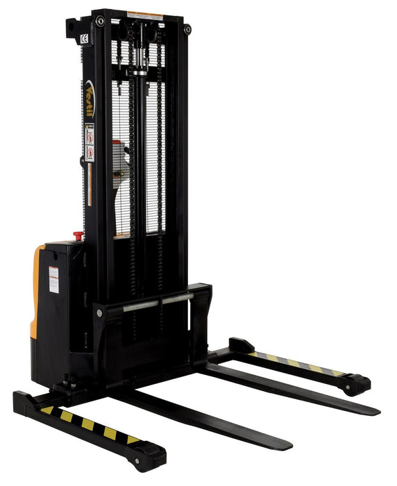 Vestil S-101-AA-DM Steel Adjustable Double Mast Stacker 101 in. Raised Height 2,200 lb. Capacity Black / Yellow
