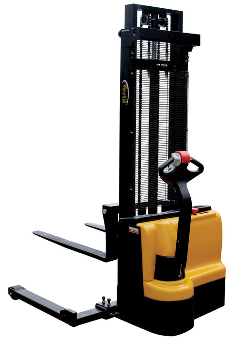 Vestil S-118-AA-DM Steel Adjustable Double Mast Stacker 118 in. Raised Height 2,200 lb. Capacity Black / Yellow