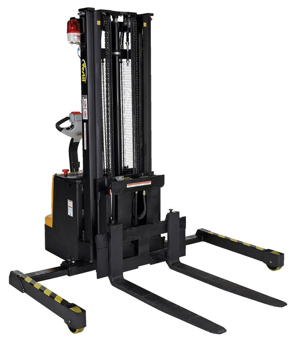 Vestil S-118-AA-FR Steel Adjustable Extendable Fork Stacker 118 in. Raised Height 1,500 lb. Capacity Black / Yellow