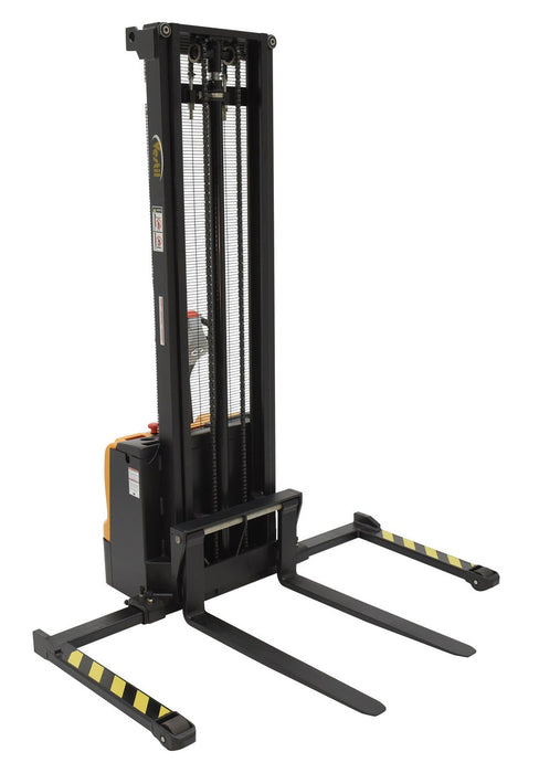 Vestil S-150-AA-DM Steel Adjustable Double Mast Stacker 150 in. Raised Height 2,200 lb. Capacity Black / Yellow
