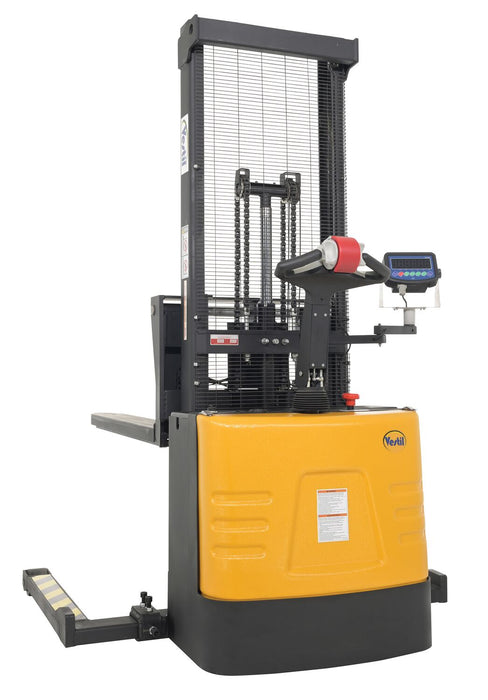 Vestil S-62-AA-SCL steel adjustable powered lift stacker with scale - view 2