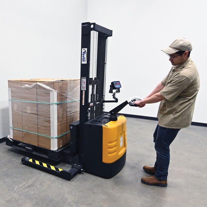 Vestil S-62-AA-SCL steel adjustable powered lift stacker with scale - view 11