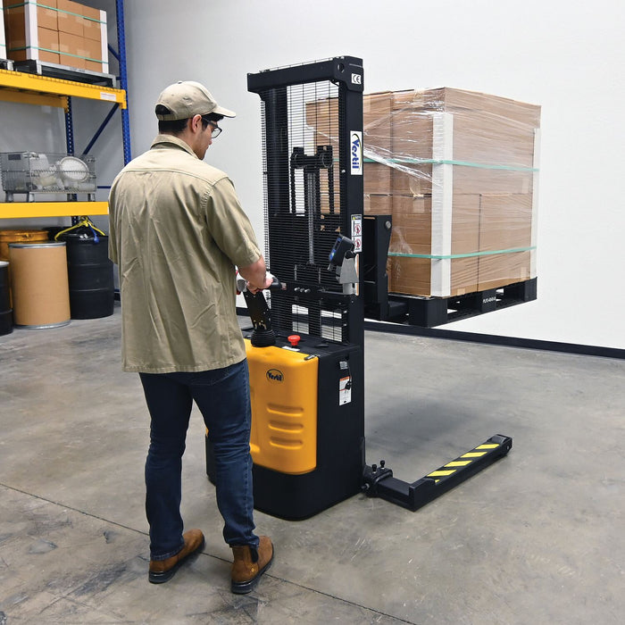 Vestil S-62-AA-SCL steel adjustable powered lift stacker with scale - view 14