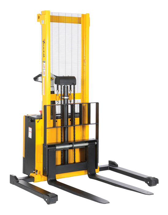 Vestil S-62-AA Steel Adjustable Powered Lift Stacker 62 in. Raised Height 2,000 lb. Capacity Black / Yellow