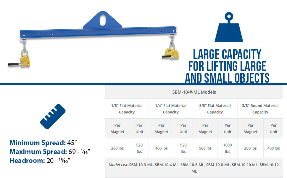 Vestil SBM-10-6-ML steel magnetic spreader beam feature overview 3