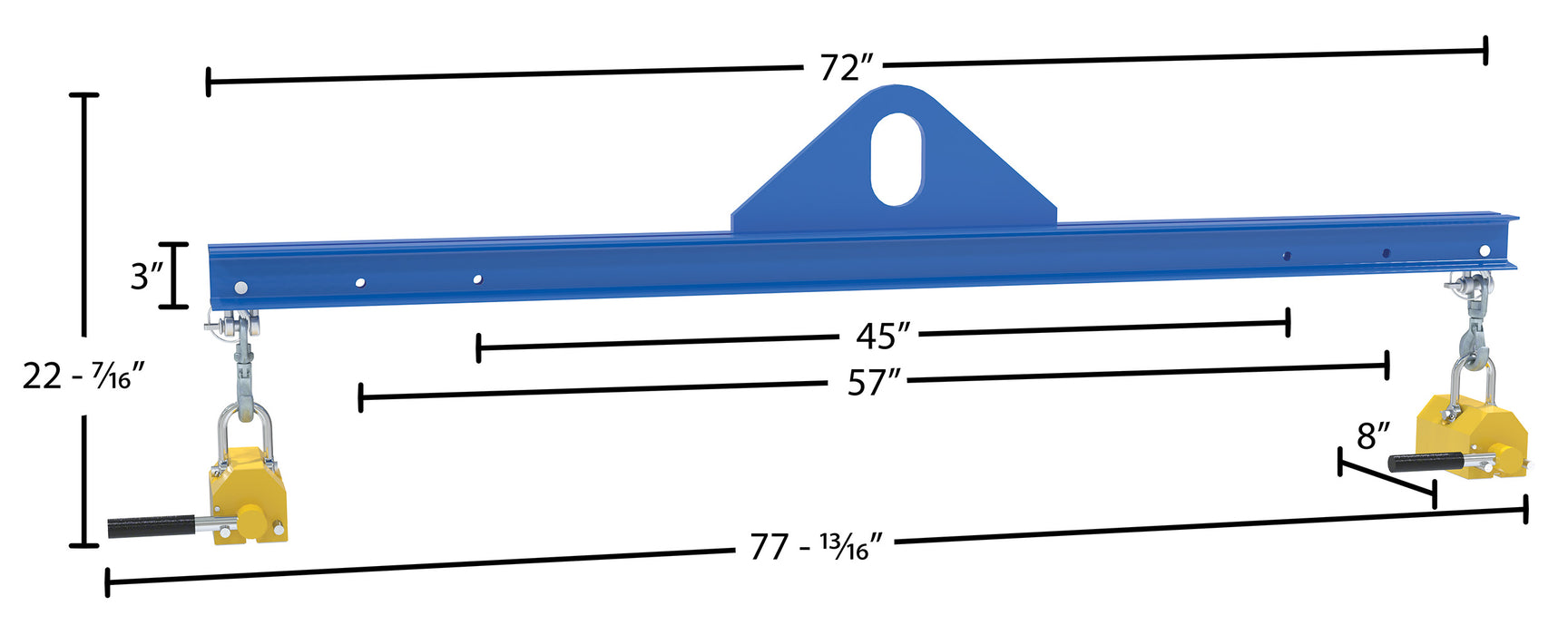 Vestil SBM-10-6-ML steel magnetic spreader beam dimensions diagram