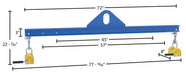 Vestil SBM-10-6-ML steel magnetic spreader beam dimensions diagram