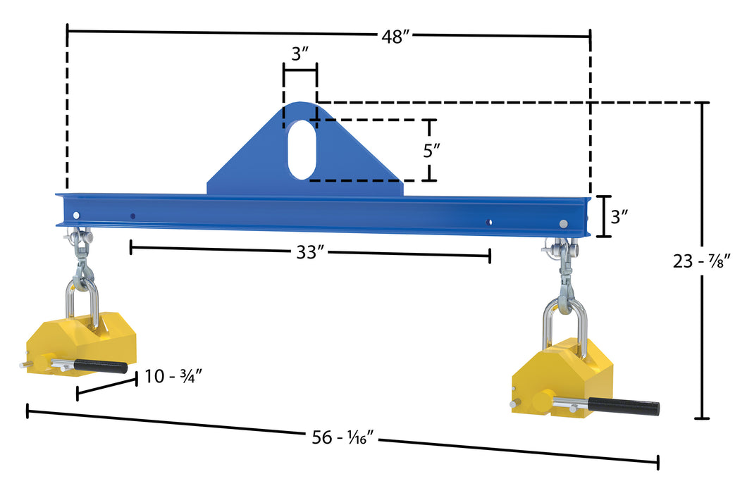 Vestil SBM-20-4-ML steel magnetic spreader beam dimensions diagram