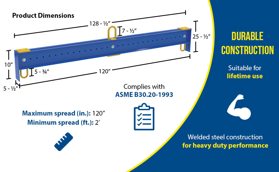 Vestil SBM-BFB-100-10 steel adjustable spreader beam feature overview 1