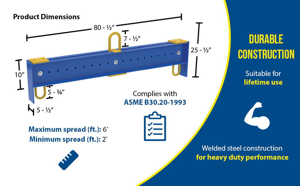 Vestil SBM-BFB-100-6 steel adjustable spreader beam feature overview 2