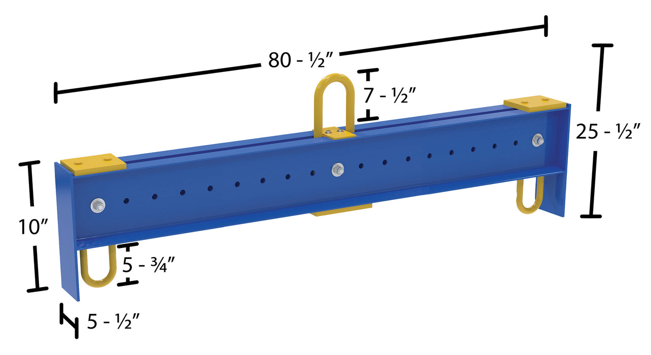 Vestil SBM-BFB-100-6 steel adjustable spreader beam dimensions diagram