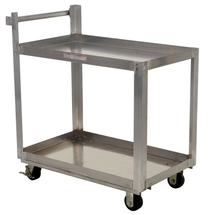 Vestil SCA2-2236 Aluminum Service Cart 2 Shelves 38-1/4 in. x 21-7/8 in. x 40-1/2 in. 660 lb. Capacity Silver