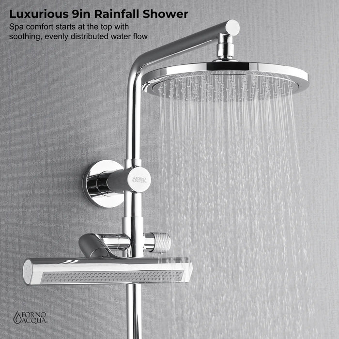 Forno Acqua Fall 9-Inch Overhead Rainfall Shower with 2.5 GPM Flow Rate, Handheld, Body Jets in Polished Stainless Steel (SCW1CP-S2)