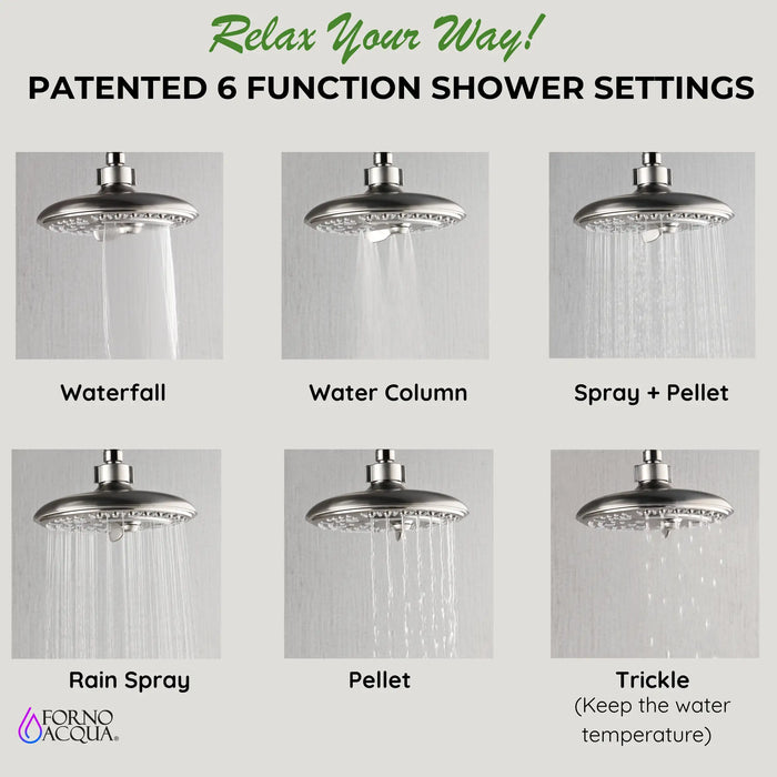 Forno Acqua Fall 8-Inch Overhed Rainfall Shower with 2.5 GPM Flow Rate, Handheld, 7 Way Diverter, Body Jets in Brushed Nickel (SCW2BN-C2)