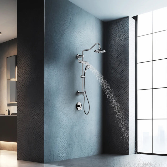 Forno Acqua Fall 8-Inch Overhead Rainfall Shower with 2.5 GPM Flow Rate, Handheld, 7 Way Diverter, Body Jets in Polished Stainless Steel (SCW2CP-C2)