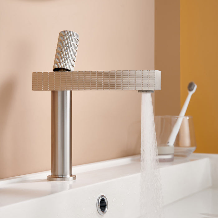 Brushed gold or Brushed Nickel or Matte Black Or Rose Gold single handle brass bathroom faucet with pop up drain - product label