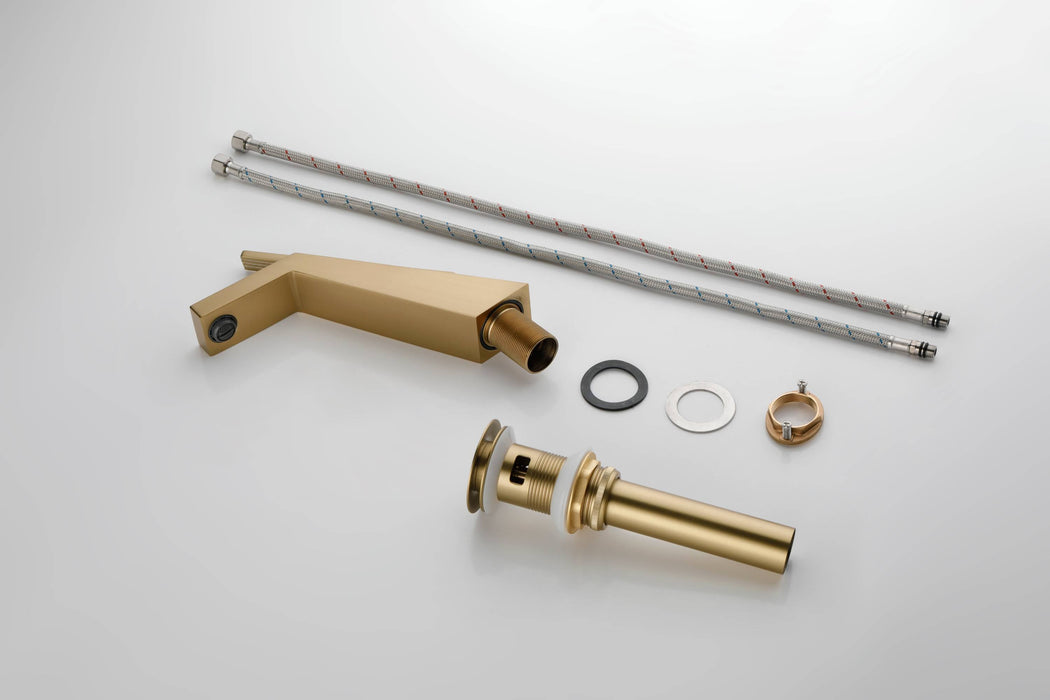 Brushed Gold or matte black or brushed nickel Bathroom Sink Faucet single handle with pop up overflow brass drain - feature highlight
