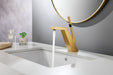 Brushed Gold or matte black or brushed nickel Bathroom Sink Faucet single handle with pop up overflow brass drain - detail close-up
