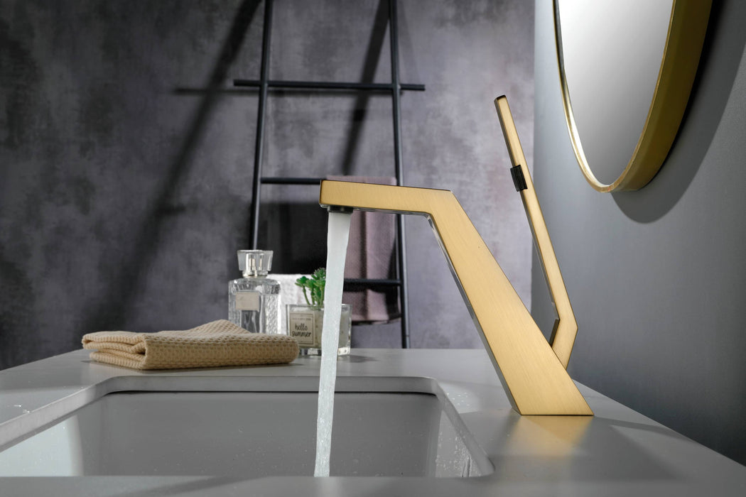 Brushed Gold or matte black or brushed nickel Bathroom Sink Faucet single handle with pop up overflow brass drain - specifications diagram