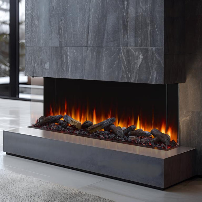 SimpliFire Triton three-sided bay installation in a living room (65" shown)