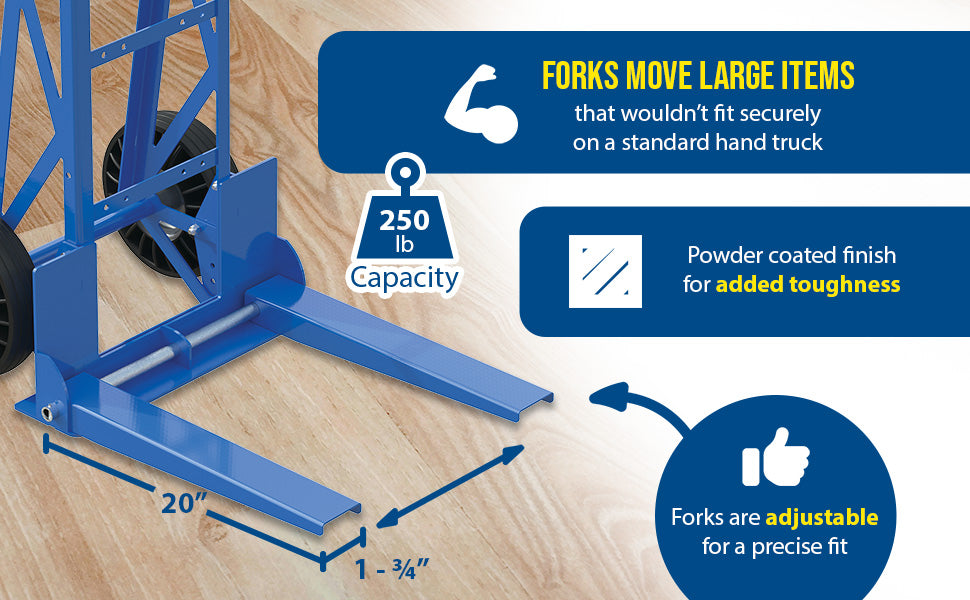 Vestil SFHT-20-250 steel adjustable fork hand truck feature overview 1