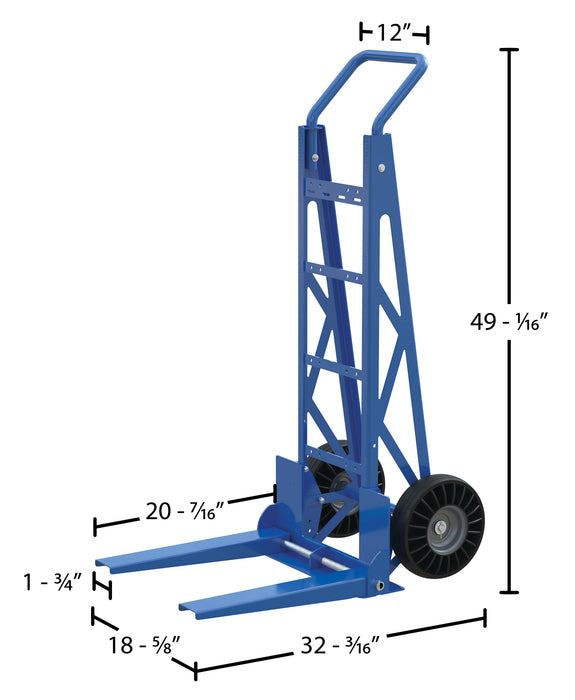 Vestil SFHT-20-250 steel adjustable fork hand truck dimensions diagram