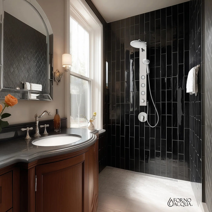 Forno Acqua Spa 9-Inch Overhead Rainfall Shower Panel with 2.5 GPM Flow Rate, Handheld, 6 Way Diverter, Body Jets in Stainless Steel (SL31BC-2)