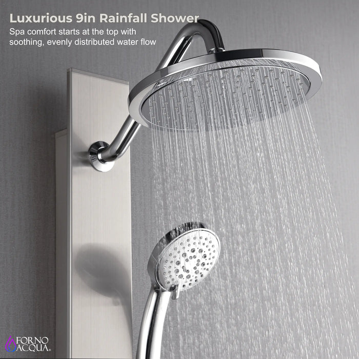 Forno Acqua Spa 9-Inch Overhead Rainfall Shower Panel with 2.5 GPM Flow Rate, Handheld, 6 Way Diverter, Body Jets in Stainless Steel (SL31BC-2)