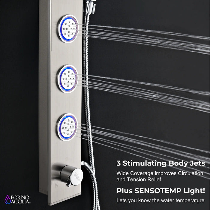 Forno Acqua Spa 9-Inch Overhead Rainfall Shower Panel with 2.5 GPM Flow Rate and SensoTemp, Handheld, Body Jets in Stainless Steel (SL31BC-L2)