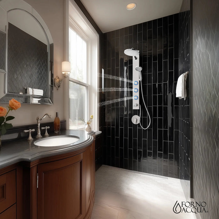 Forno Acqua Spa 9-Inch Overhead Rainfall Shower Panel with 2.5 GPM Flow Rate and SensoTemp, Handheld, Body Jets in Stainless Steel (SL31BC-L2)