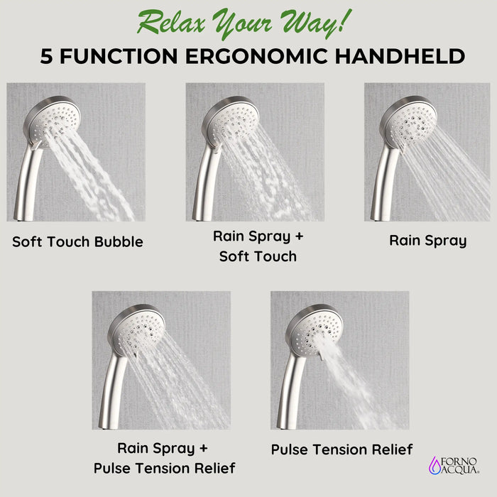 Forno Acqua Spa 9-Inch Overhead Rainfall Shower Panel with 2.5 GPM Flow Rate, Handheld, 6 Way Diverter, Body Jets in Stainless Steel (SL31BC-2)