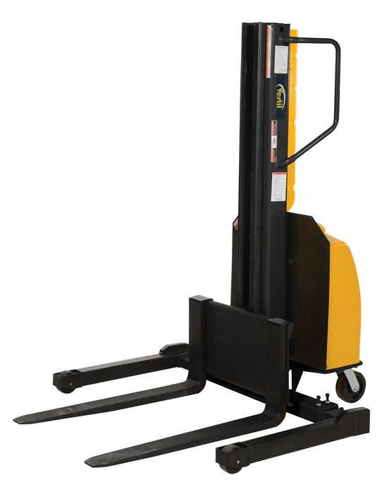 Vestil SLNM-98-AA Steel Narrow Mast Stacker DC Powered 98 in. Raised Height Adjustable Forks and Support Legs 1,500 lb. Capac