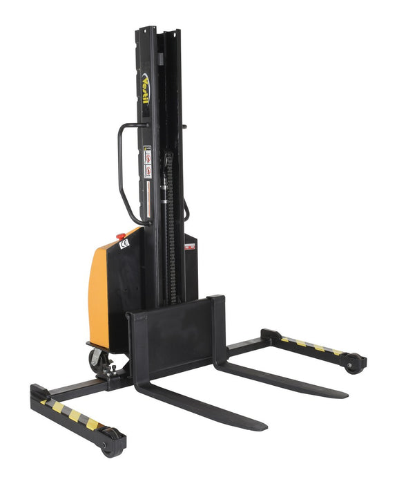Vestil SLNM15-63-AA Steel Narrow Mast Stacker DC Powered 63 in. Raised Height Adjustable Forks and Support Legs 1,500 lb. Cap