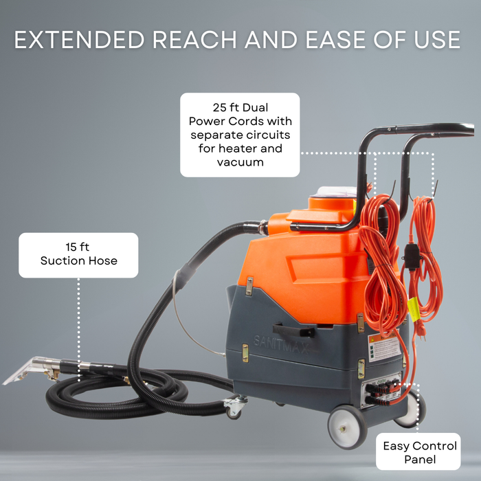 SANITMAX SM18H Heated Carpet and Upholstery Cleaning Machine - Dual-Tank Professional Carpet Extractor - Lifestyle View