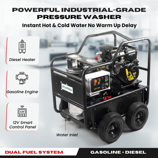 SANITMAX SM4000 Hot & Cold Water Gas Pressure Washer – 4,000 PSI, 4.0 GPM, Diesel Heated, Professional... - Side View