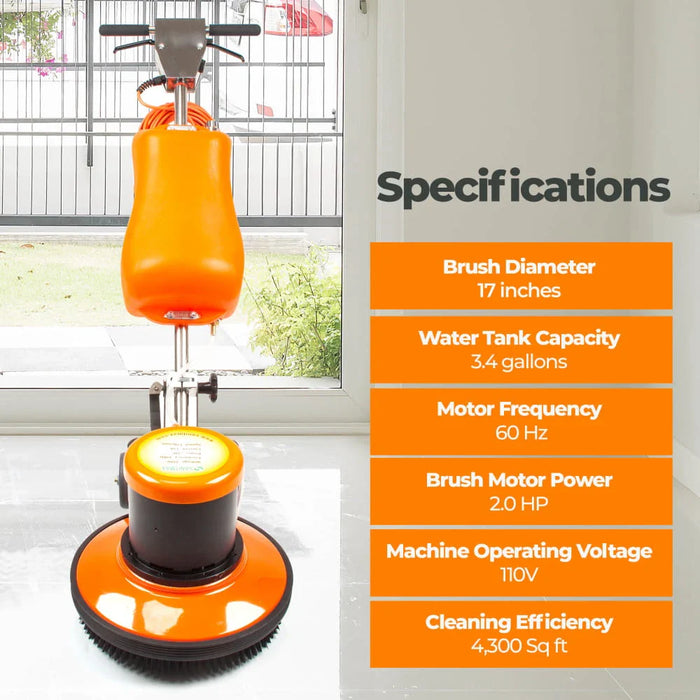 SANITMAX SM420AC 17" Professional Multi-Functional Floor Buffer Scrubber - High Power, Large Capacity for... - Dimensions
