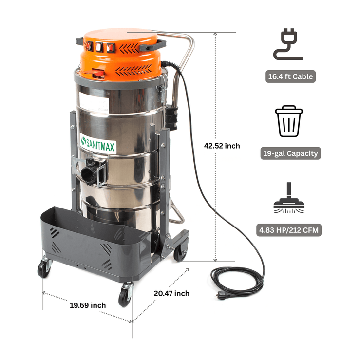 SM73 Industrial Wet-Dry Vacuum Cleaner – 3600W Triple Motor, 19-Gal Capacity, HEPA Filtration