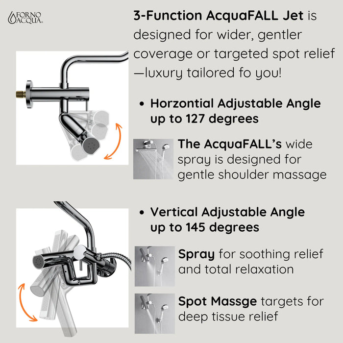 Forno Acqua Fall Mini 9-Inch Overhead Rainfall Shower with 2.5 GPM Flow Rate, Handheld, 7 Way Diverter, Body Jets in Brushed Nickel (SMW1BN-C2)