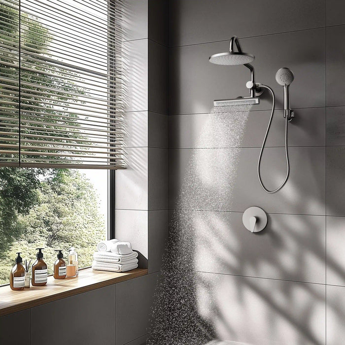 Forno Acqua Fall Mini 9-Inch Overhead Rainfall Shower with 1.8 GPM Flow Rate, Handheld, 7 Way Diverter, Body Jets in Polished Stainless Steel (SMW1CP-C8)