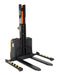 Vestil SNM-62-FA Steel Narrow Mast Stacker DC Powered 62 in. Raised Height Fixed Fork Adjustable Support Legs 2,200 lb. Capac