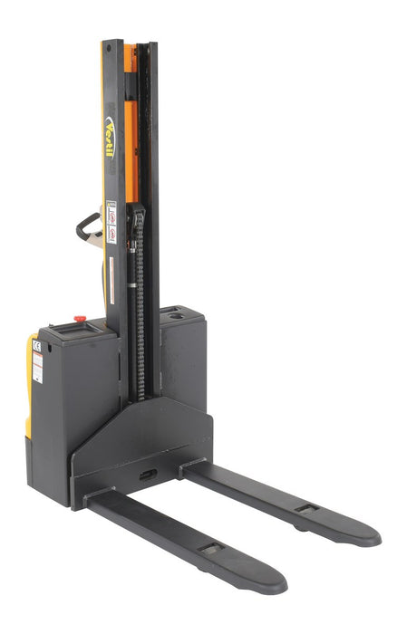 Vestil SNM-62-FF-27 Steel Narrow Mast Stacker DC Powered 62 in. Raised Height Fixed Fork 27 in. Fork Width 2,200 lb. Capacity