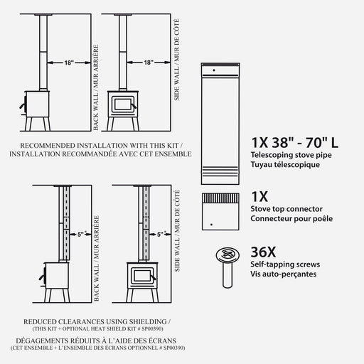 Drolet 6" Black Single Wall Stove Pipe Kit - To the Ceiling SP00370 – kit contents
