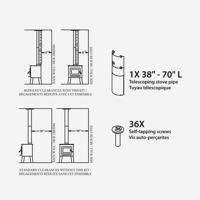 Drolet Heat Shield Kit for 6" Black Single Wall Pipe (To the Ceiling) SP00390 – kit contents