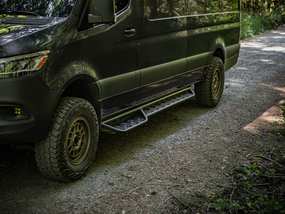 Flatline Van Co. 2007-2026 Mercedes-Benz Sprinter Van Aluminum Side Steps – installed on vehicle, image 6 of 13