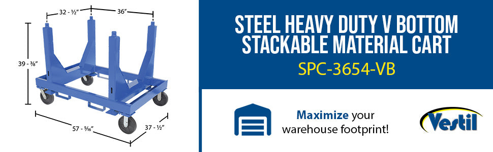 Vestil SPC-3654-VB steel heavy duty v bottom stackable material cart feature overview 3